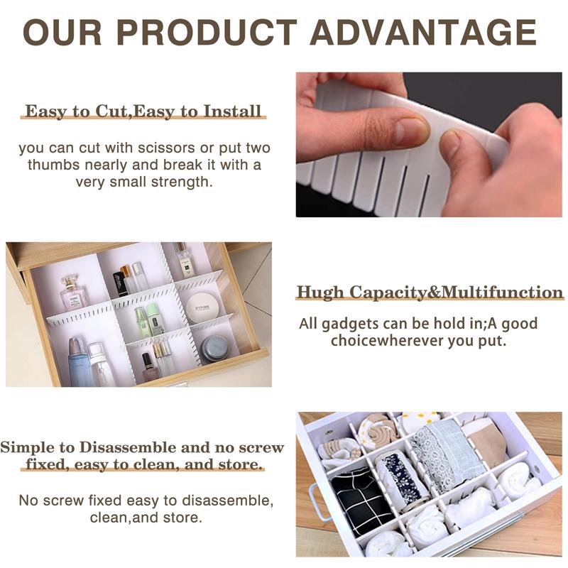 Drawer Dividers, Adjustable Dividers, Used To Organize Sundries, Tableware, Underwear and Socks, Suitable for Multiple Scenes