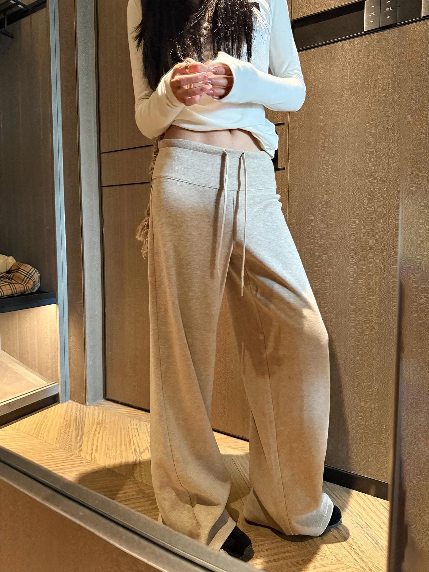 

Double-Layer Knit Straight-Leg Winter Sweatpants with Slim Velvet Curve Design L хакі/мигдалевий