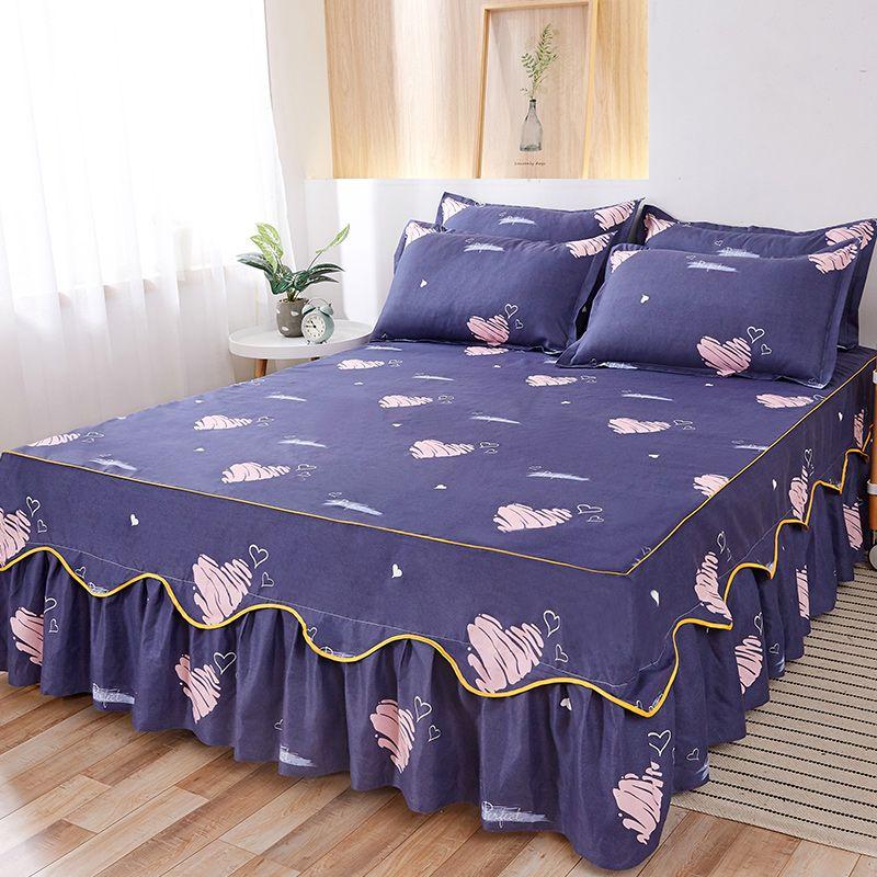 Flower Print Ruffled Bedding Set,Pillowcases Set/Bed Skirt Set,Bed Skirt*1 ,Pillowcases *2 (Size: Twin/Full/Queen/King)