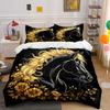 Golden Floral Horse Art Set  Kid'S And Adults' Bedroom Decor, Exquisite Three-Piece Bedding Set Gift