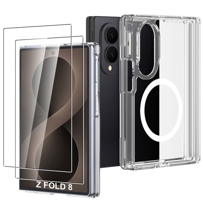 Case for Samsung Galaxy Z Fold 8, Shockproof Protection with Magnetic Ring - 2 Tempered Glasses