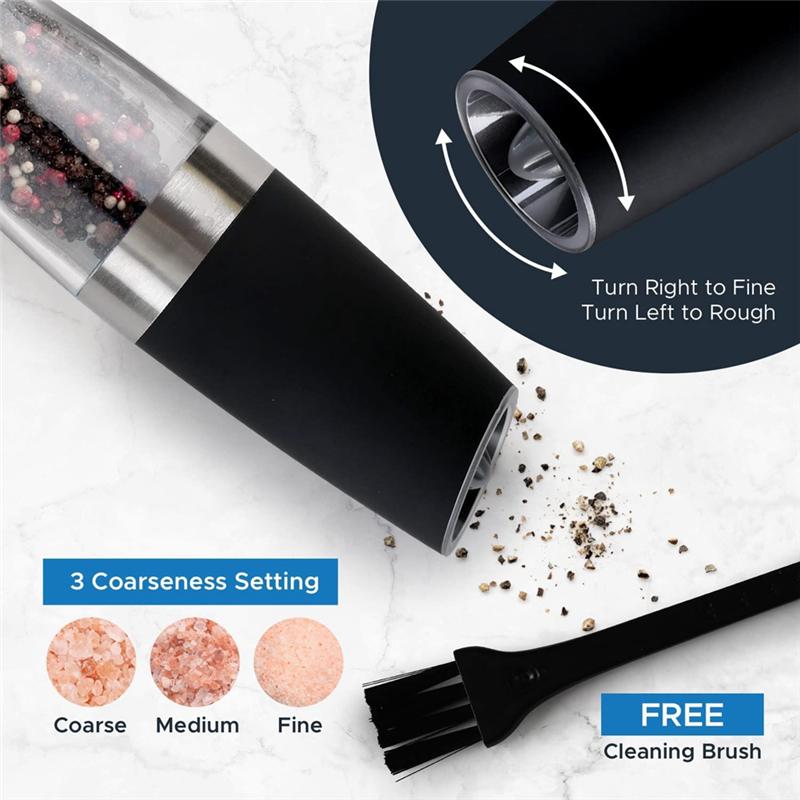 2025+ (2 Pack) Electric Salt and Pepper Grinder Set Battery Operated One Hand Automatic Operation, Adjustable