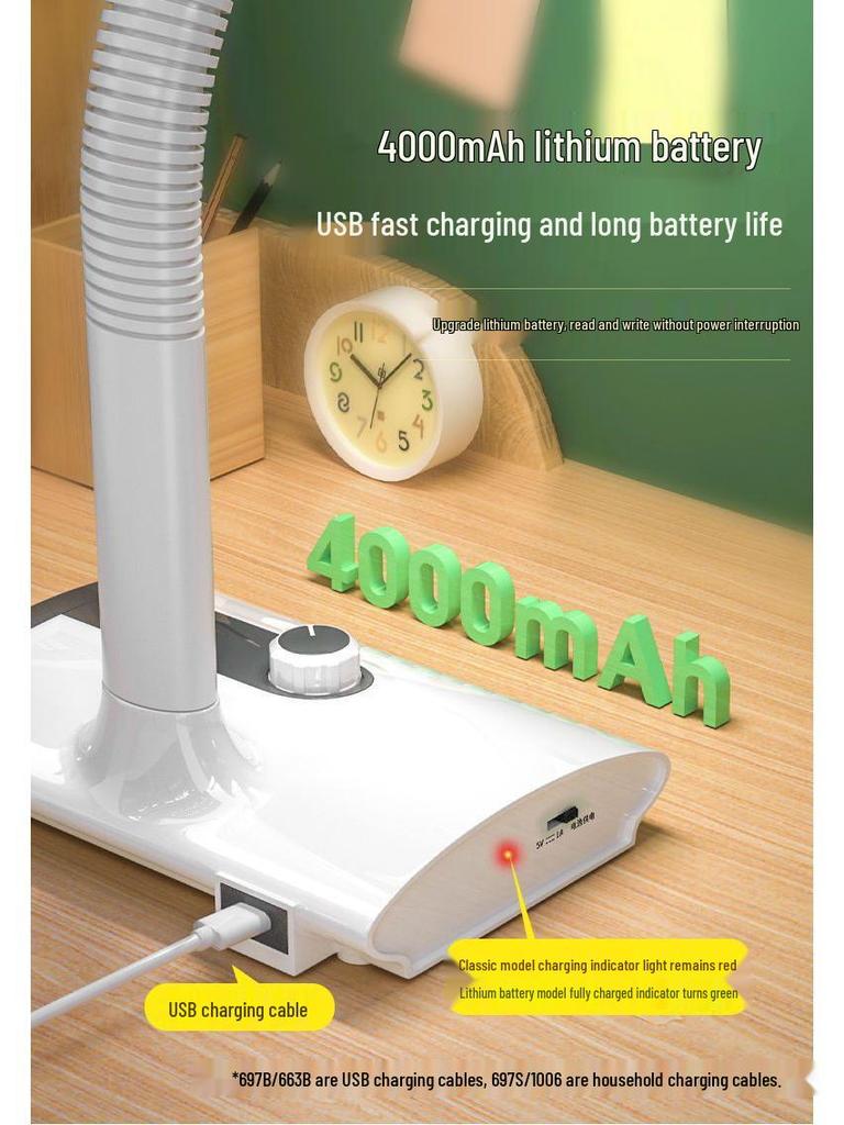 Premium Flicker-Free LED Rechargeable Eye-Protection Desk Lamp for Students and Dorms