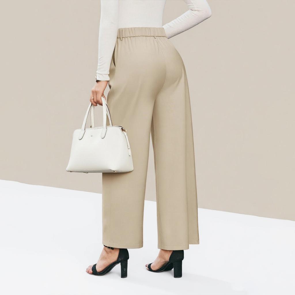 Womens Dressy Pants Work Straight Leg Pants Casual Bell Bottom With Trousers Pockets