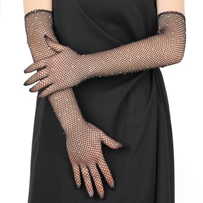 European and American Style Rhinestone Vintage Mesh Gloves Clothing Accessories Sexy Nightclub Fishnet Elastic Long Gloves