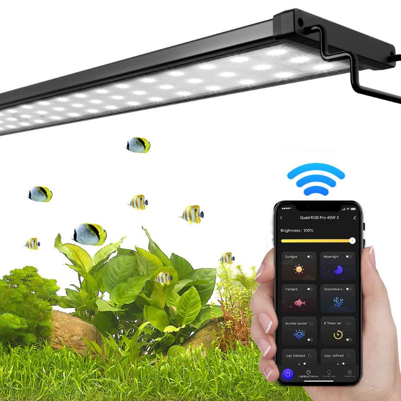 

Круглосуточный цикл освещения RGB Аквариумный светильник для аквариума Bluetooth LED Управление через приложение, Полноспектральный светильник для аквариума, 5 режимов, Регулируемый таймер, Для пресноводных 45CM