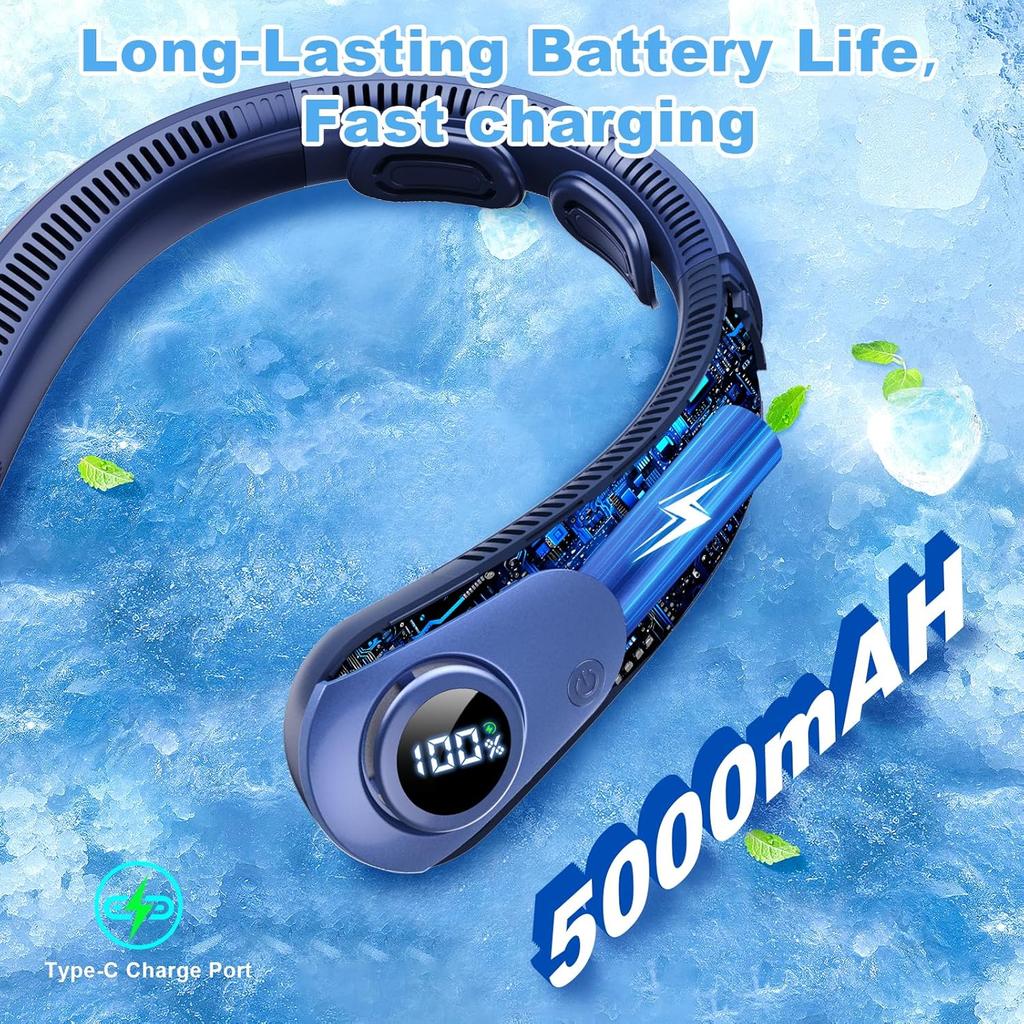 Portable Neck Fan That Blow Cold Air, LED Display, Rechargeable Hands-Free Wearable Cooling Personal Fan, 5 Speed, Neck Support, Bladeless Neck Air
