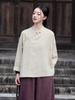 Spring Cotton Linen Women's Retro Handmade Wrapped Button Zen Tea Shirt