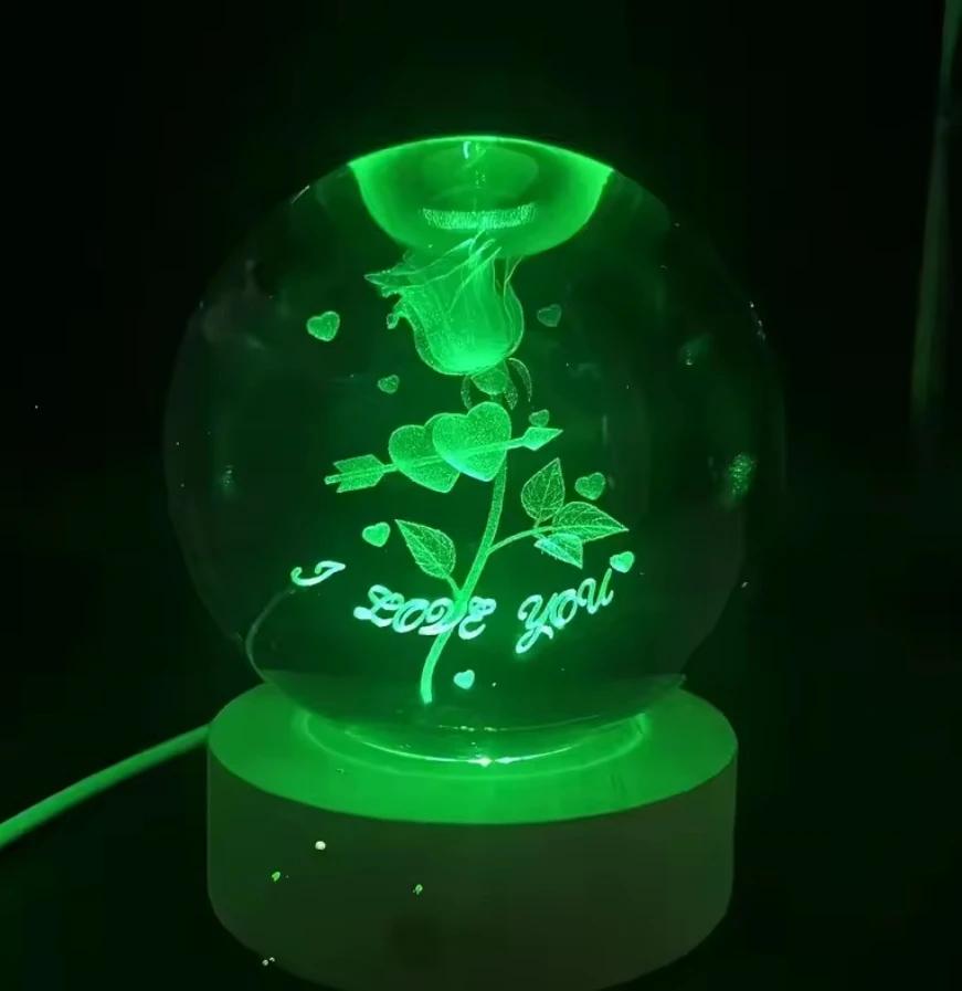 Umgebungslicht Saturn 3D Kugel Lampe Sonnensystem Kristallkugel mit Mehrfarbiger LED Lichtbasis Stimmungslicht Geschenke Geburtstag