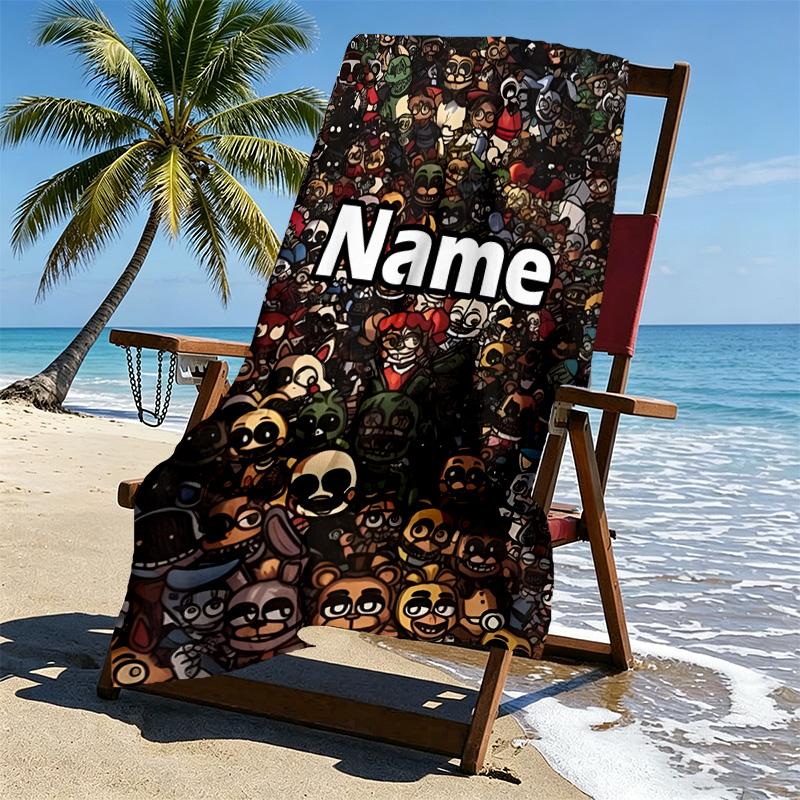 Custom Name Personalized Five Nights At Freddy's Print Beach Towel, for Trip Camping Beach Party Home Decor, Birthday Gift for Family & Friends