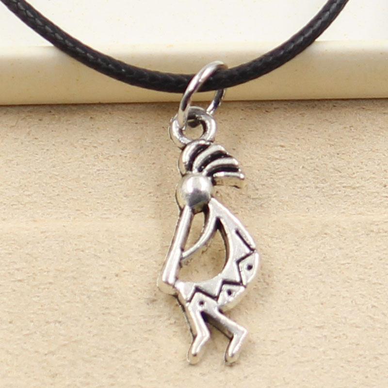 Neue Mode Tibetisches Silber Indigenes Kokopelli Anhänger Halskette Charme Schwarzes Lederband Fabrikpreis Handgefertigter Schmuck beige