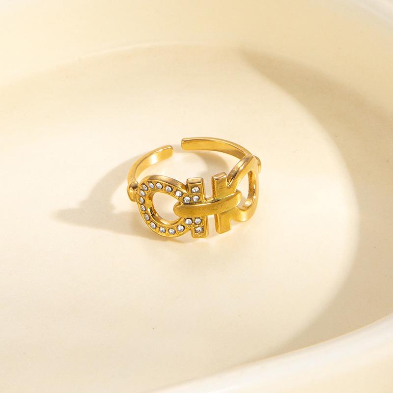 European-American Geometric Gold-Plated Stainless Steel Open Ring for Women