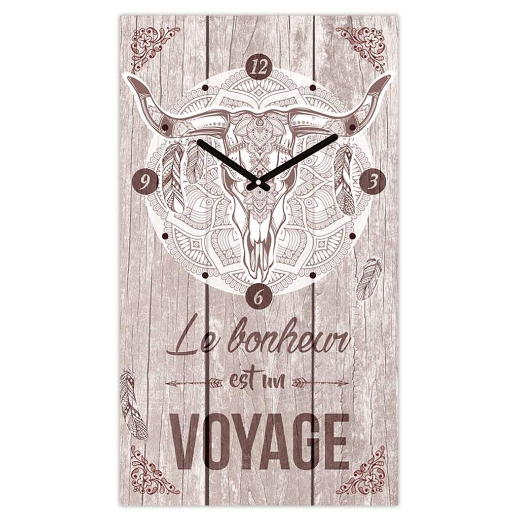 Les Trésors De Lily [Q3644] - Horloge Murale 'Boho' taupe (le bonheur est un voyage) - 49x28 cm