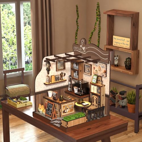 

Mini House Country Cafe Miniature House Assembly Kit with Book Nook and LED Light, Beginner s Dollhouse