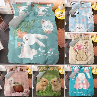 Cartoon Kaninchen King Queen Bettbezug Haustier Tier Karotte Bettwäsche Set für Kinder Ostern Thema Bule Polyester Quilt Abdeckung