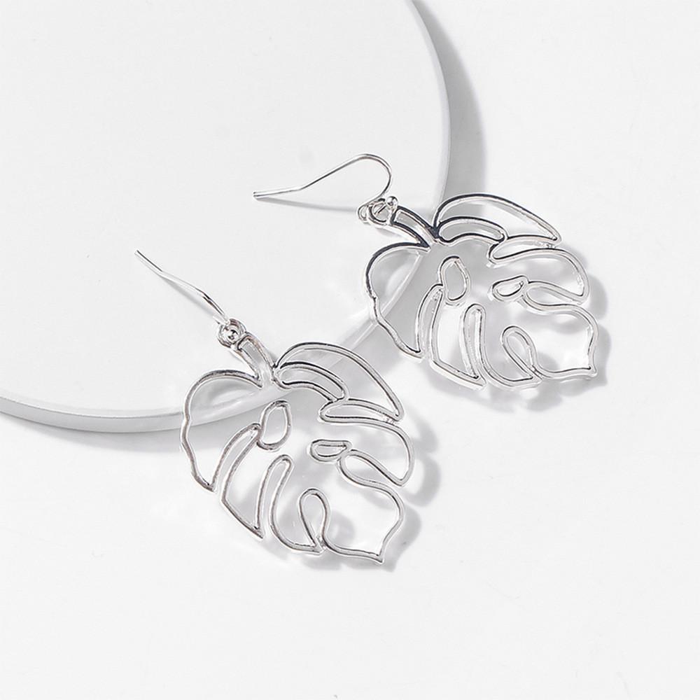 Stylish Gold Alloy Leaf-shaped Earrings For Women Asymmetric Geometric Design