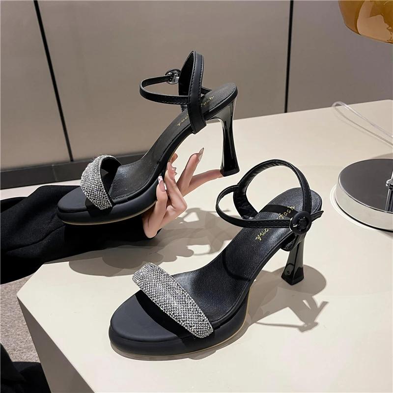 Women High Heels Sandals Shoes Woman 8cm Thin Heels Pumps Sandals Ladies Flock Solid Ankle Straps Casual Sexy Wedding Shoes