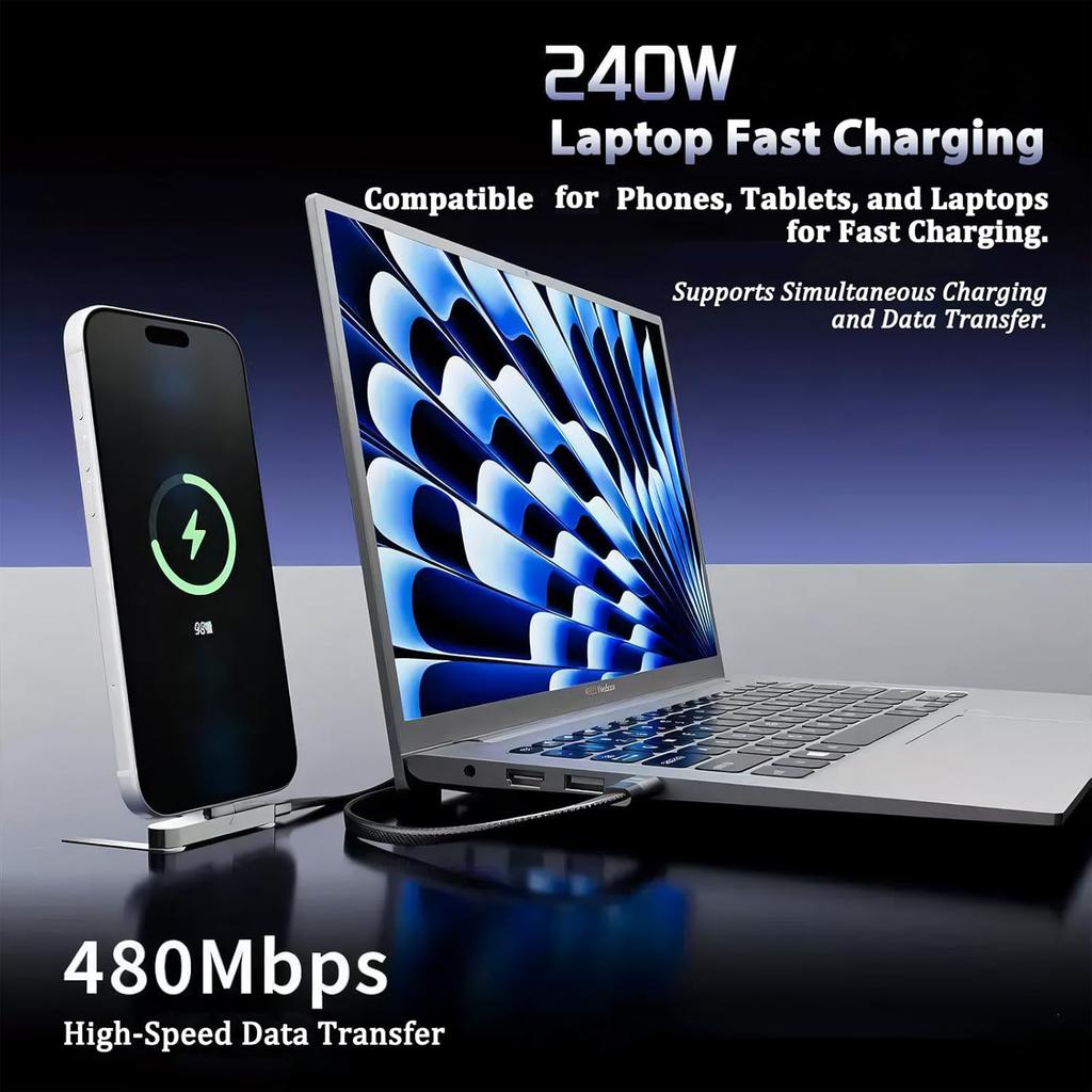 Multifunction USB Type C Cables 65W/240W High-speed Quick Charging Wire with Folding Phone Stands for IPhone 17 16 15 Samsung Xiaomi
