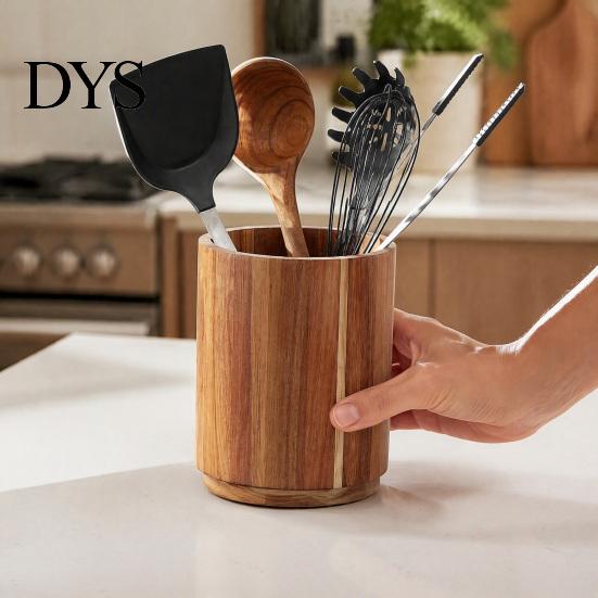 Countertop Spatula Storage Rack 360 Degree Rotating Wood Kitchen Utensil Holder, Large Capacity Cooking Tool Space Saving Organizer, Stable