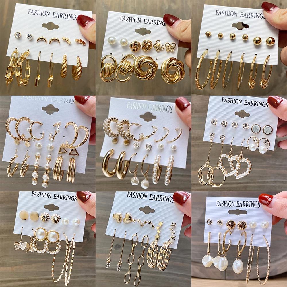 IF ME Korean Butterfly Pearl Stud Earrings Set Fashion Geometry Zircon Hoop Earring Women Jewelry Accessories