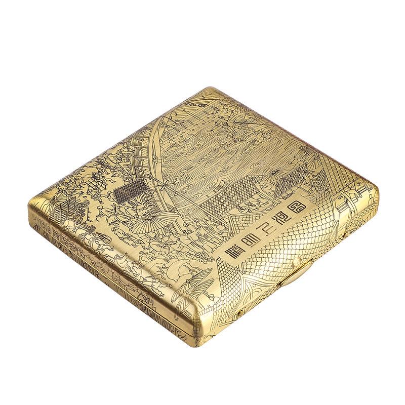 Double Gun Qingming Shanghe Tu 20-Capacity Cigarette Case - Personalized, Portable, Moisture-Proof Men's Gift Box