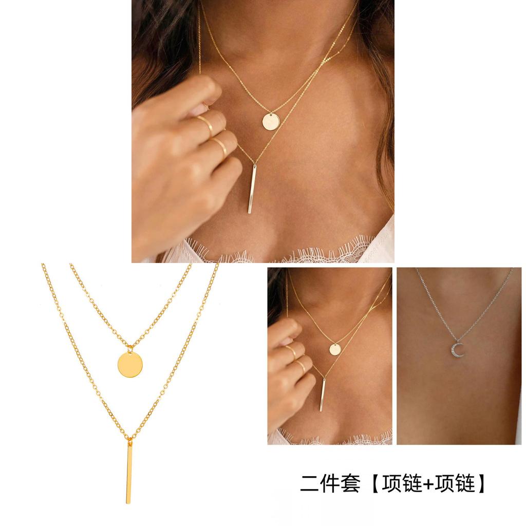 Geometric Double Layer Pendant Necklace For Women With Silver Plated Zinc Alloy Chain