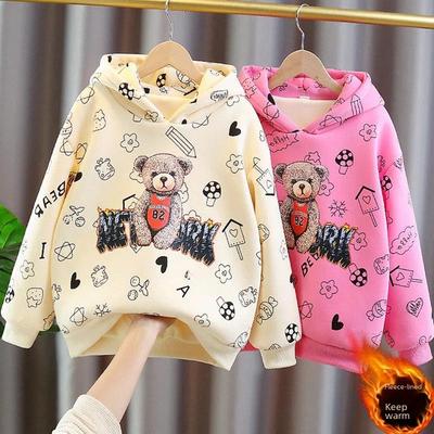Girls' Velvet Hooded Autumn/Winter Sweatshirts – Thick, Fashionable Korean Style Casual Tops for Baby Girls