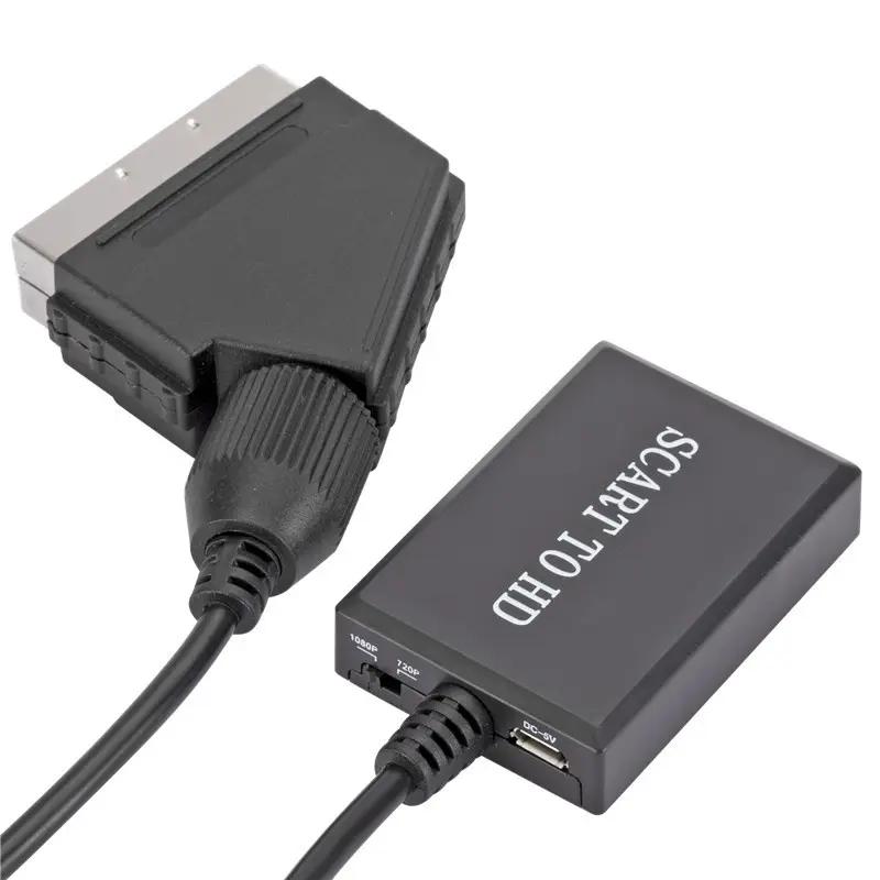 1080p Mini SCART Adapter mit Audio-Video-Synchronisation Kompatibel mit DVD/Videorekorder/PS2/Retro-Spielekonsole SCART zu HDMI-Konverter