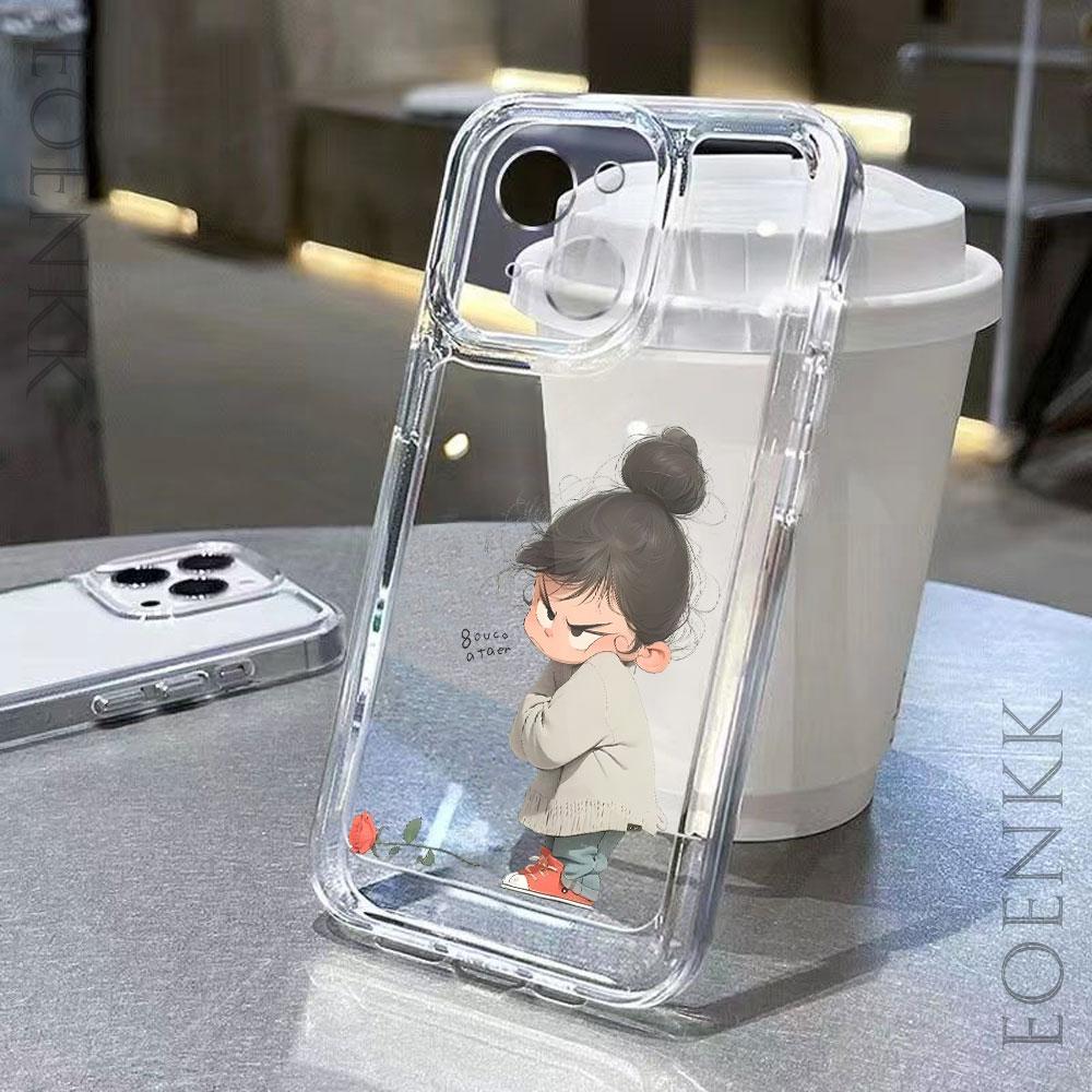 Cartoon Girl Transparent Phone Case For Samsung Galaxy S25 S24Ultra S23 S22 S21 S20 Note10 20 Plus Ultra FE A55 A35 A54 5G Cover