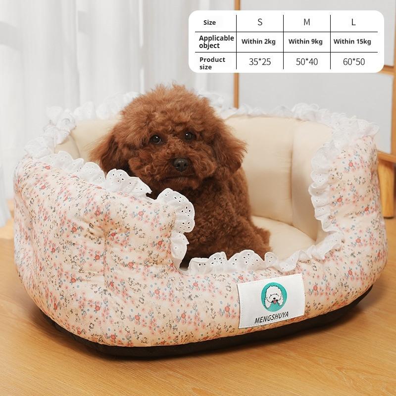

2024 New Fresh Floral Fragments Lace Pet Nest Dog Sleeping Mattress Cat Nest Cute Style Four Seasons Universal Cat Sofa Bed 50x40cm