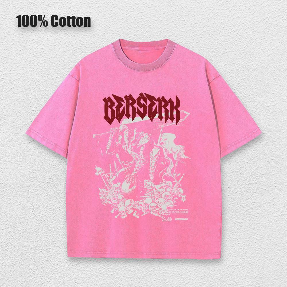 Anime Berserk Guts Acid Tshirt Retro Vintage Washed Graphic Tees Men Harajuku Cotton Casual Short Sleeve Tshirt Tops Unisex