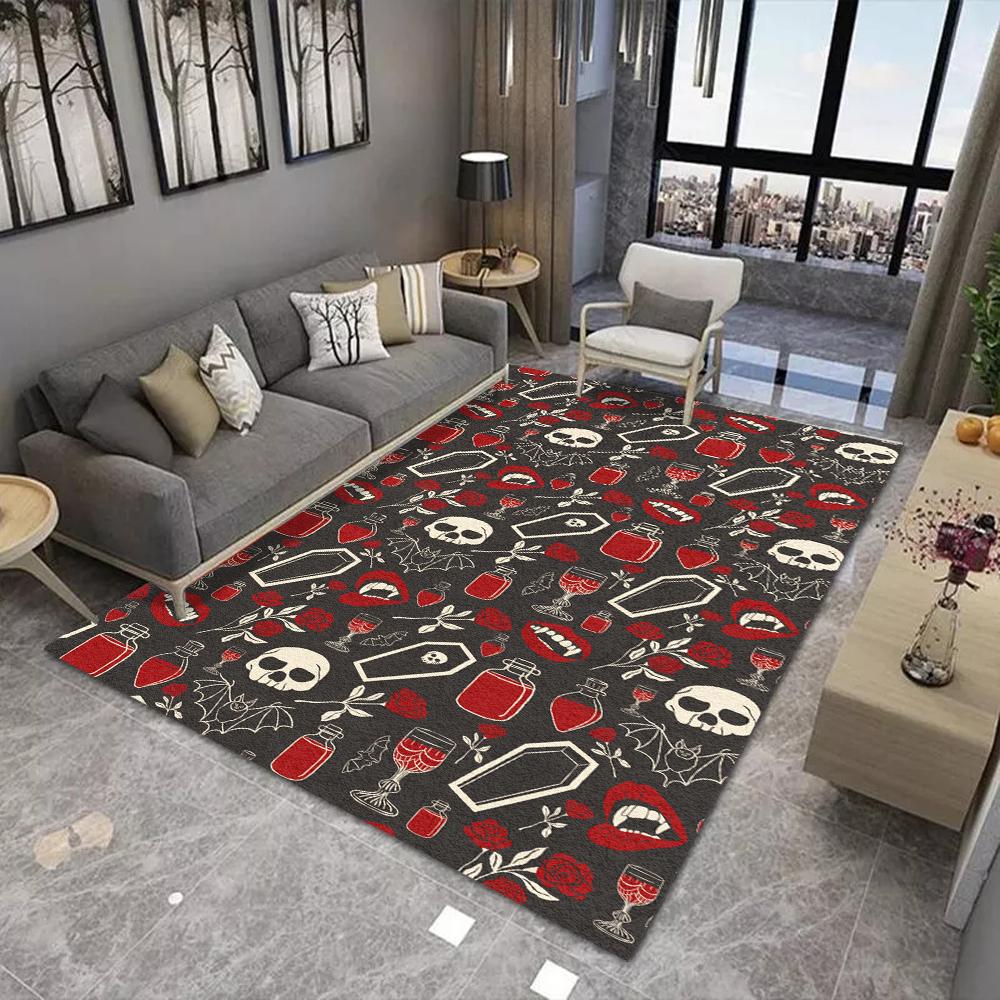 

Gothic Bat Dracula Themed Area Rug Intricate Bat Count Dracula Patterns Soft Non Slip Carpet for Living Room Bedroom Decor 40x60CM