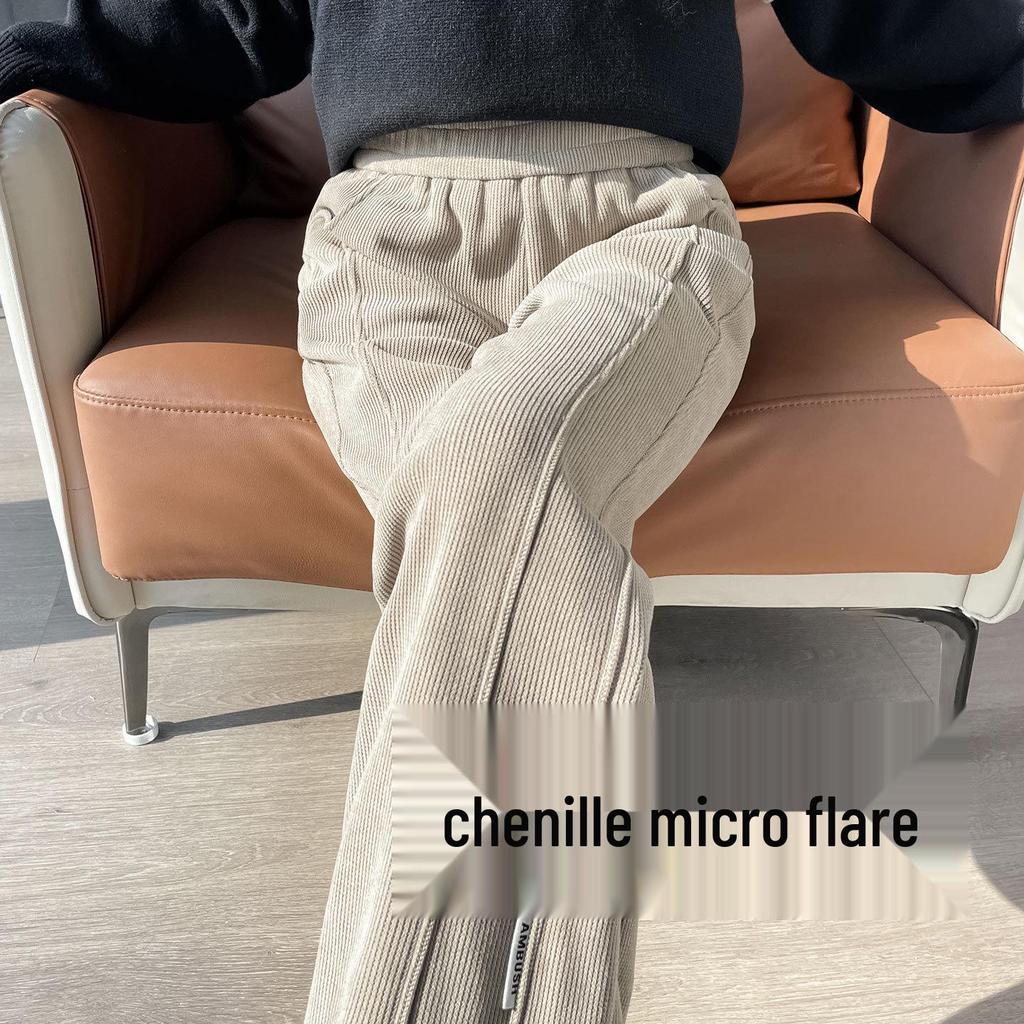 Women's High Waist Corduroy Chenille Flare Pants with Fleece Lining - Slimming and Wide Leg Trousers for Autumn/Winter 2025