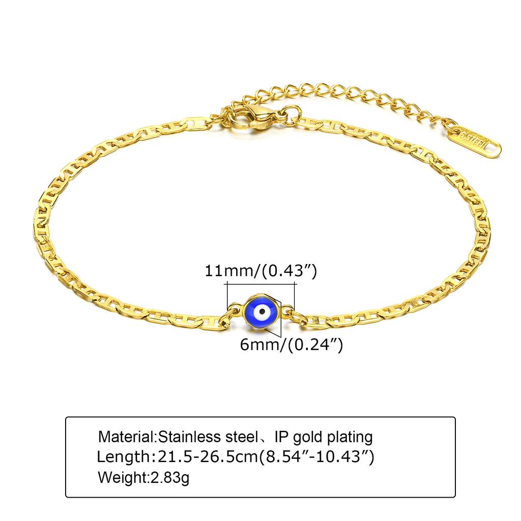 Evil Eye Anklet Bracelet for Women, 18K Gold Plated Stainless Steel, Adjustable Waterproof Evil Eye Jewelry