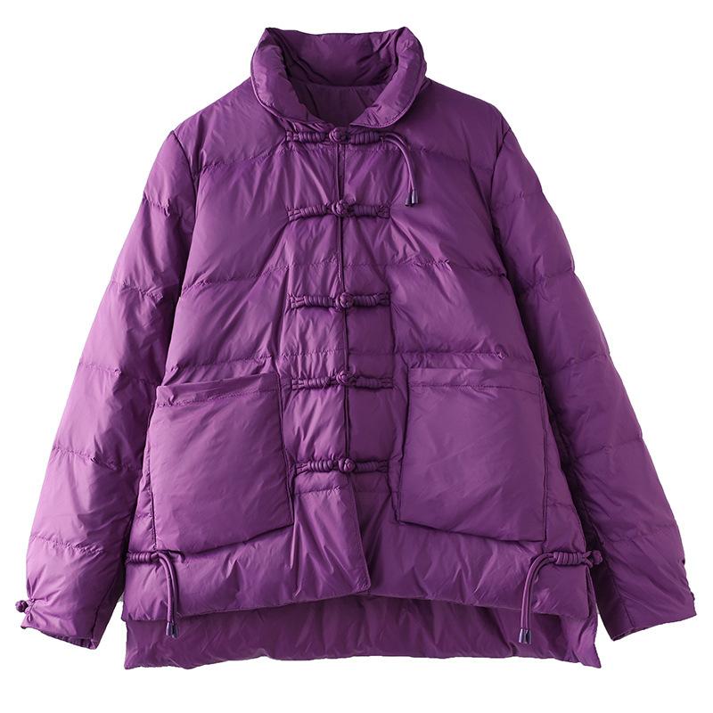 White duck down short down jacket women's winter new loose and light stand-up collar buckle celebrity style large size coat
