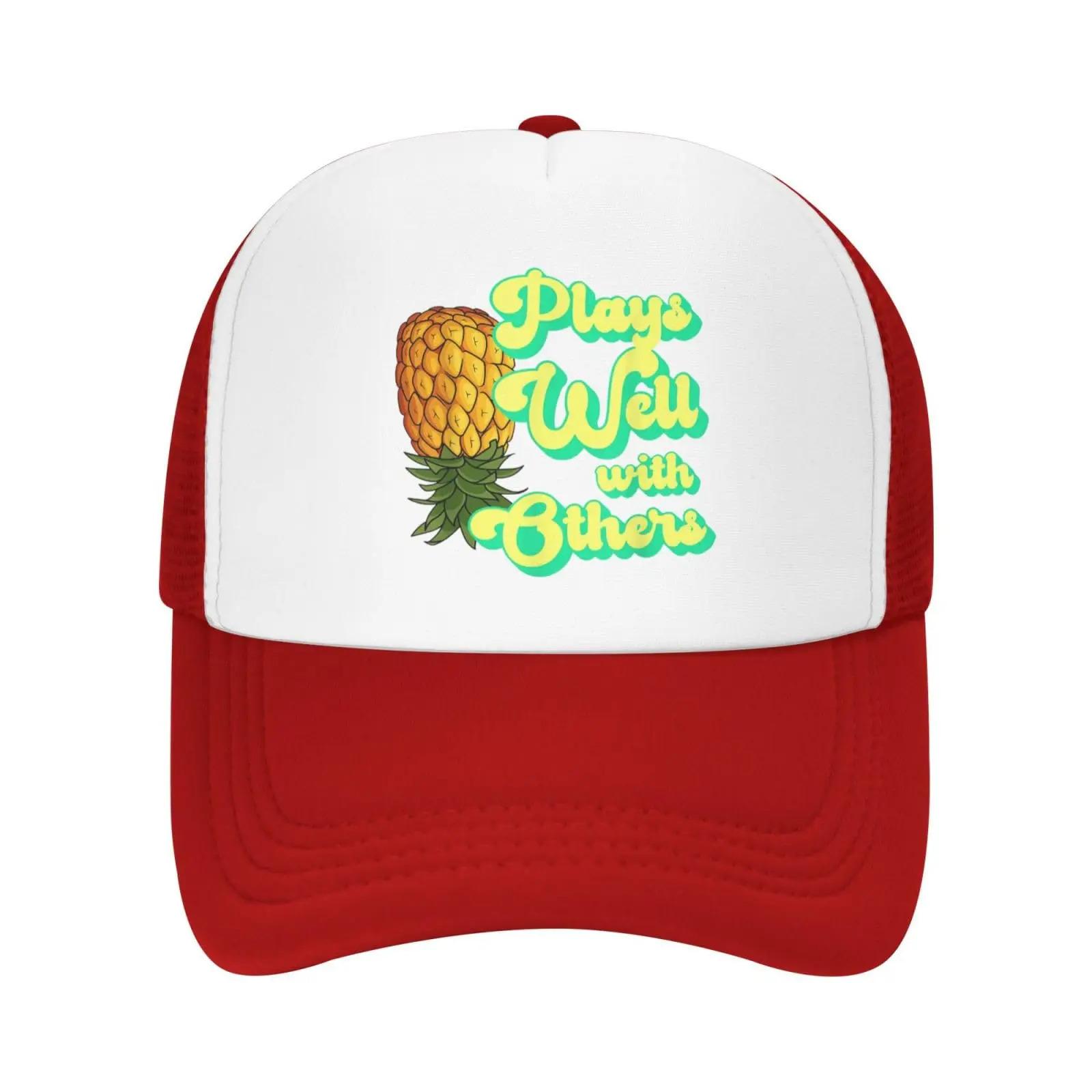Pineapple Plays Well With Others Trucker Cap Polyester Mesh Back Adjustable Casual Hat for Adults One Size