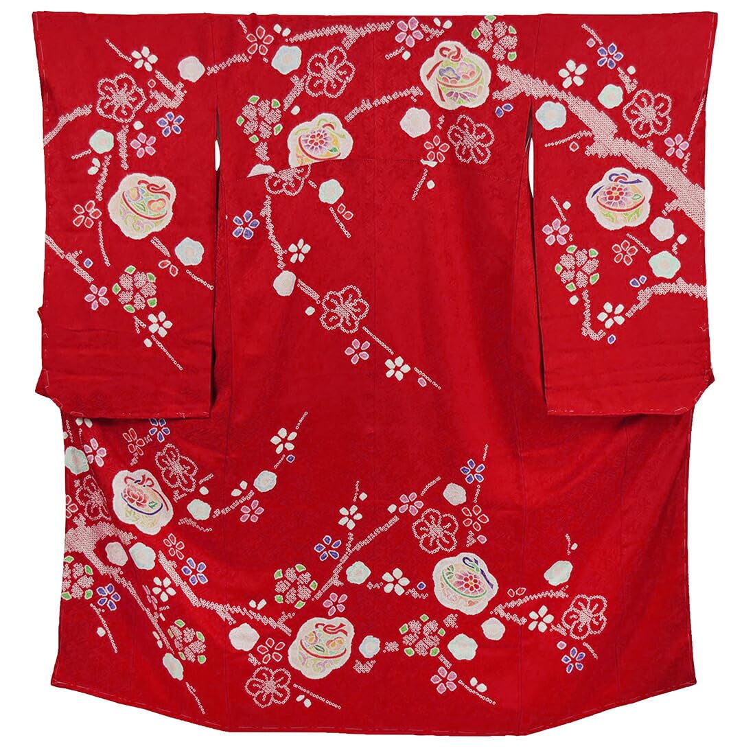 

7 Years Made in Japan Special Pure Large Plum Blossom on Celebratory Large Thirteenth Luxury Hiyoku 7 Years Red Shichi-Go-San Kimono, Old, [Nagomiya] червоний