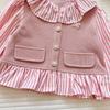 Girls' Autumn 2026 Trendy Patchwork Top and Striped Flare Pants Two-Piece Set