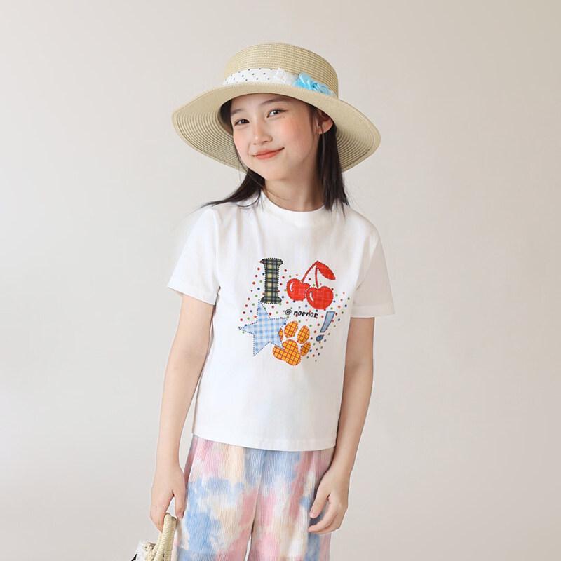 LUSON Girls' Xinjiang Cotton Short Sleeve T-Shirt