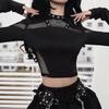 Y2K Women's Punk Mesh Cutout Long Sleeve Slim T-shirt