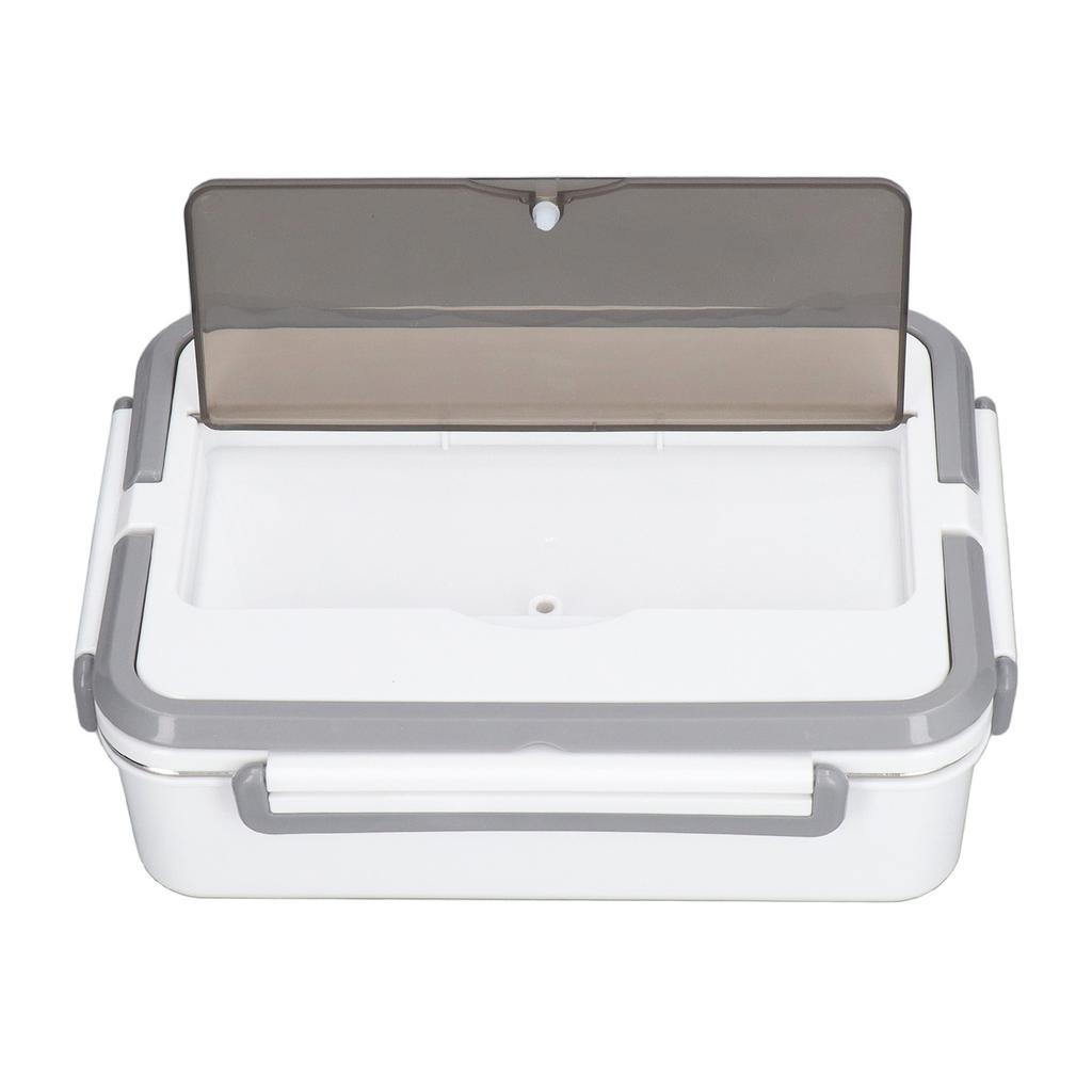 Electric Lunch Box Gray White Double Handles Water Free Pluggable 2 Grid Low Noise Heating Lunch