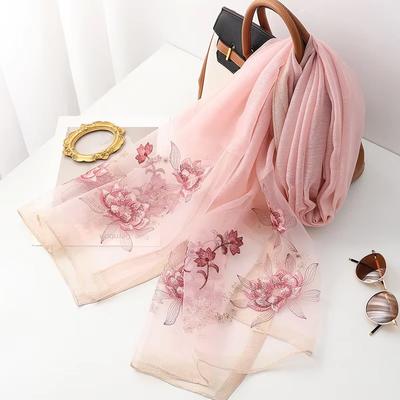 Silk Wool Scarf Women Hijab Pashmina Shawls Wrap Luxury Bandana Blanket Floral Pashmina Embroidery Long Scarves Foulard Fashion