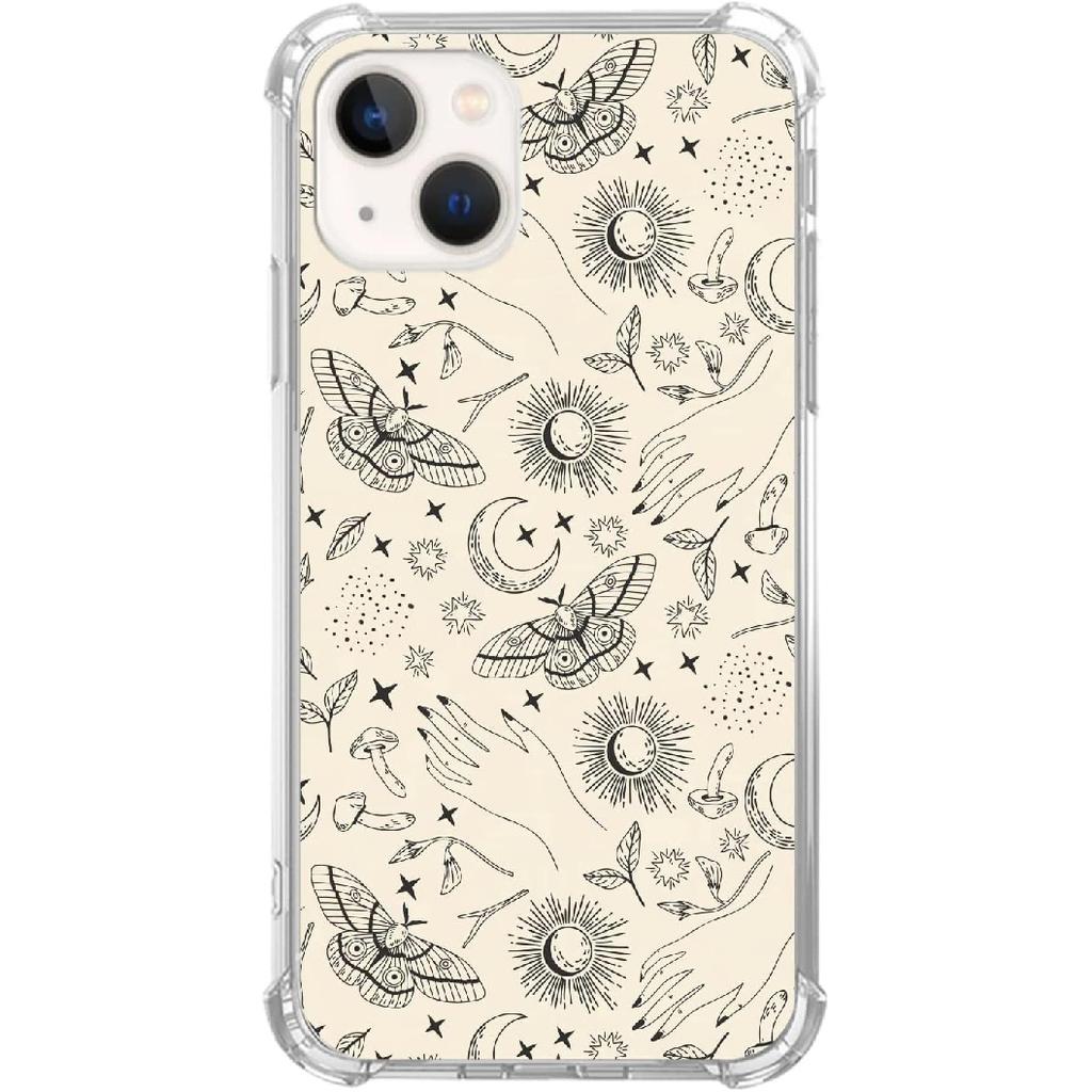 Mystic Witchy Astrology Case Compatible with iPhone 14, Celestial Butterfly Hands Moth Case for iPhone 14, Cool Trendy TPU Bumper Case Cover
