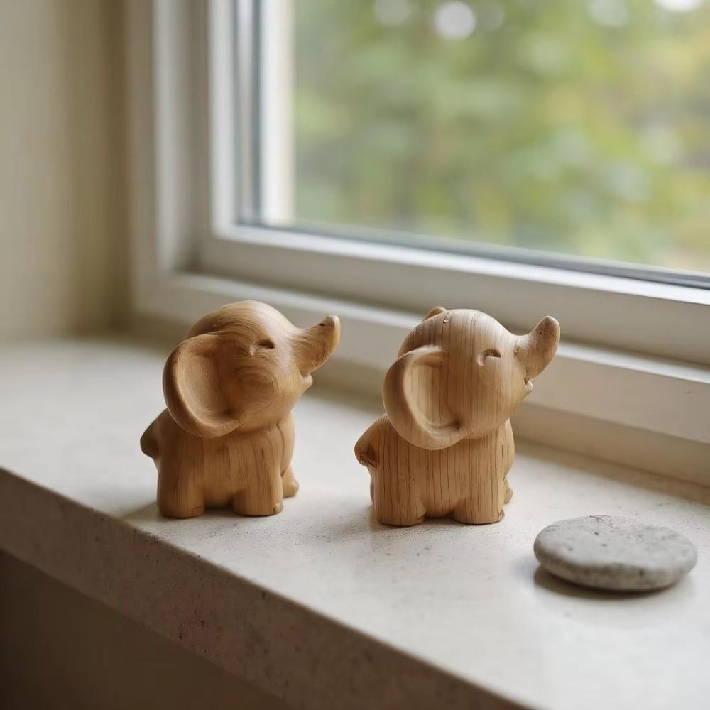 Mini Wooden Elephant Statues Intricately Carved Adorable Tabletop Ornament Desktop Decor