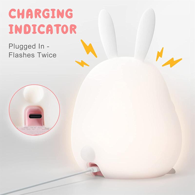 Silicone Led Bunny Lamp Rechargeable Touch Sensor Nursery Night Light With Timer Girls Birthday