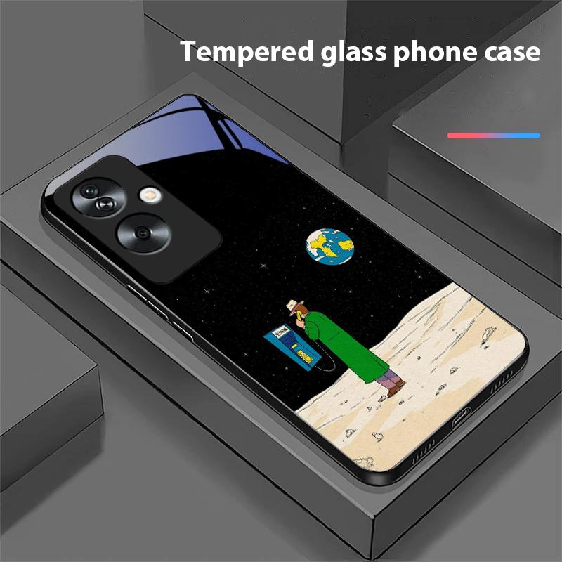 Space Astronaut For Oppo A79 5G 58 78 74 60 4G Reno 11F Realme GT 6 11 Note 50 10 C55 X2 Tempered Glass Black Phone Case