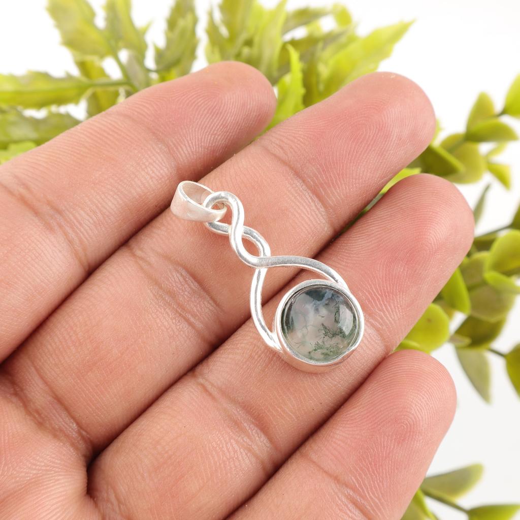 Moss Agate Gemstone Jewelry, 925 Solid Sterling Silver Pendant Jewelry, Handmade Artisan Jewelry For Wedding Gift