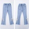 Denim Pants for Teenage Girls Jeans Spring Autumn Fashion Casual Loose Blue Bow Kids Leg Pearl Wide Pants Children Trousers