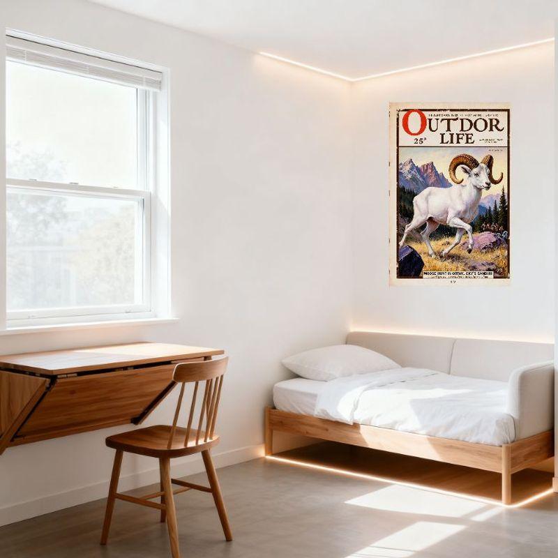 Vintage Outdoor Life February 1932 Moose Hunt Tin Sign, 1932 Outdoor Life Magazine Cover Metal Poster with Bighorn Sheep Illustr