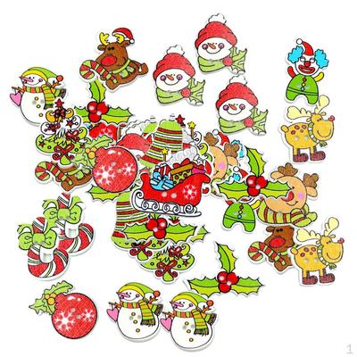 50 Pieces Mixed Wooden Button In Bulk Christmas Pattern Decorative Buttons Sewing Garment